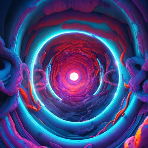 Prompt: Interdimensional portal, swirling energy, ethereal and surreal, cosmic colors, high quality, otherworldly, luminous, futuristic, sci-fi, vibrant hues, mystical, vibrant lighting, 4k, ultra-detailed, abstract, surrealism, glowing, mesmerizing