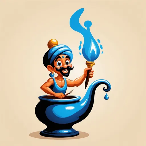 Prompt: icon of Genie coming out of lamp with large paint brush