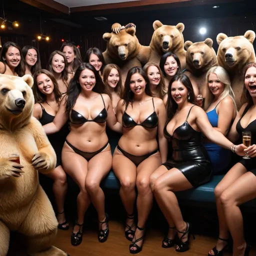 Prompt: Many women and bears partying together at the club