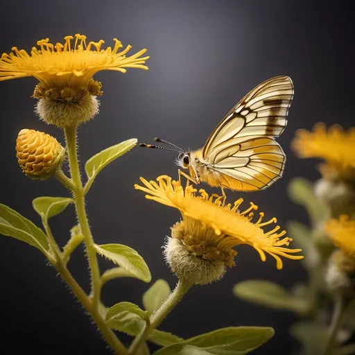 Prompt: a flower plant the butter fly is extracting the honey from the flower in detail