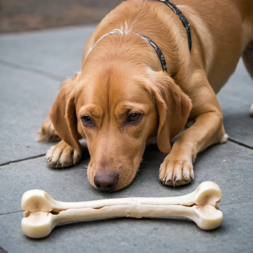 Prompt: A dog looking at a bone