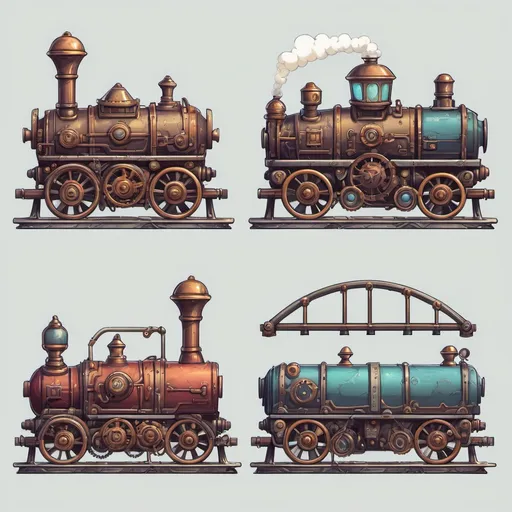 Prompt: steam punk style, railway barrier, colorful, anime style, anime style, game assets, game sprites, crisp outline, crisp line art, less details,