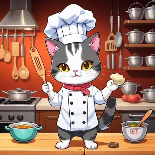 Prompt: japanese cloth style cat chef, anime style, anime style, game sprite, game asset