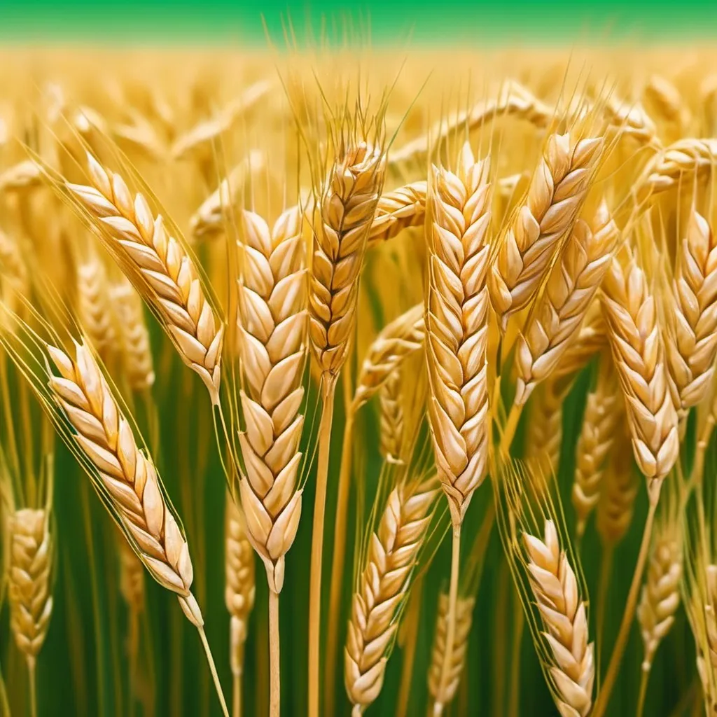 Prompt: golden wheat field on a green background