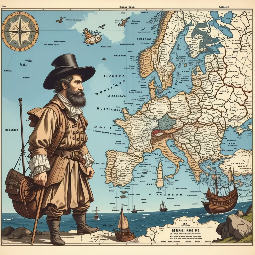 Prompt: Age of Discovery Columb, maps, funny, caricature