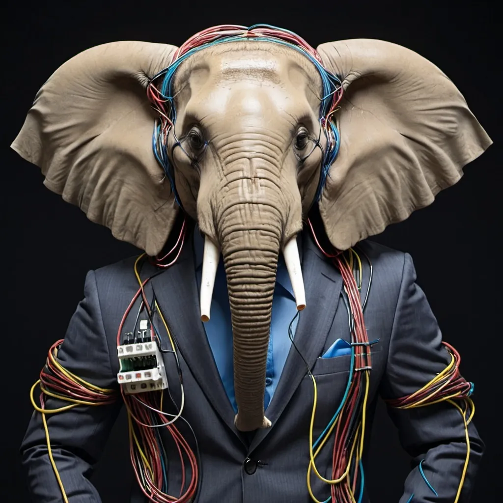 Prompt:  elephant wiring suit
