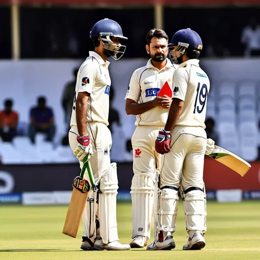Prompt: Cricketer kawsar Jersey number 19 
Take gurad of honour he wear Helmet  show His Backside jersey number 19 
On Playing Cricket