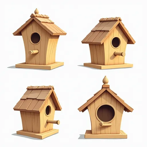 Prompt: can you create a image that shows four different views of a birdhouse front, left side, right side, and top view make a top view  
