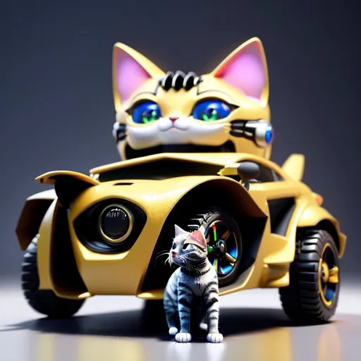 Prompt: Cat, car, robot, rainbow