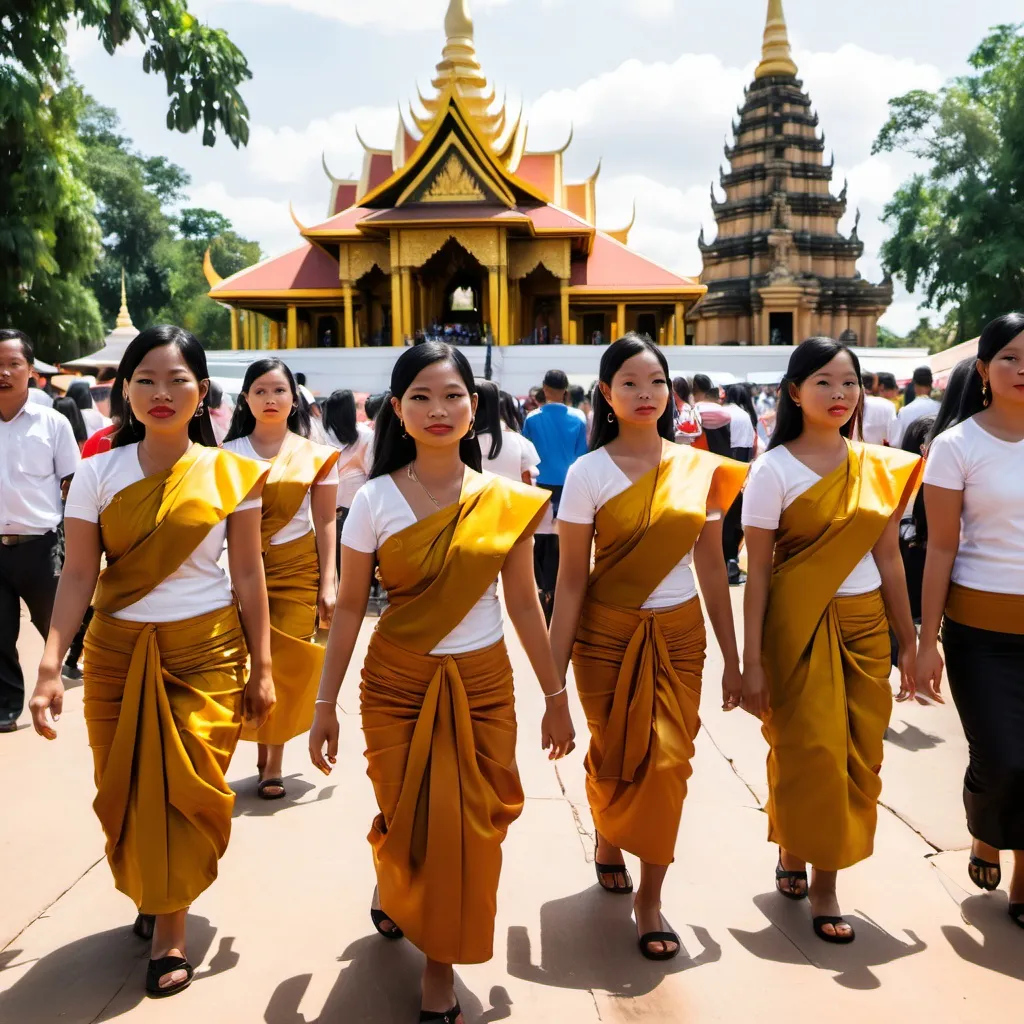 Prompt: phchoum
Khmer women go to the pagoda during the Pchum festival