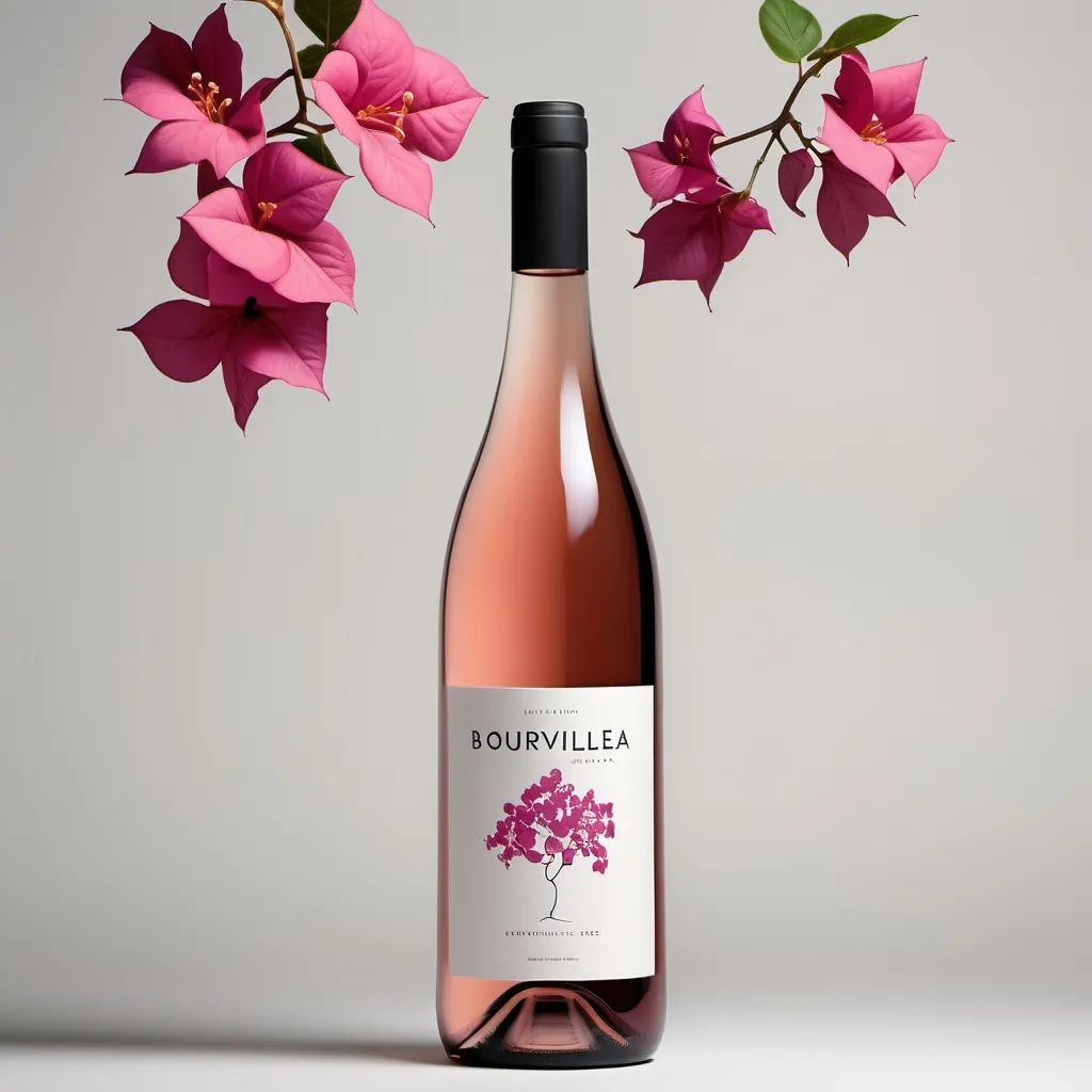 Prompt: A wine label called bougainvillea. Mourvèdre rose 2024 vintage. It will have the plant of it. Modern and very simple and clean design.