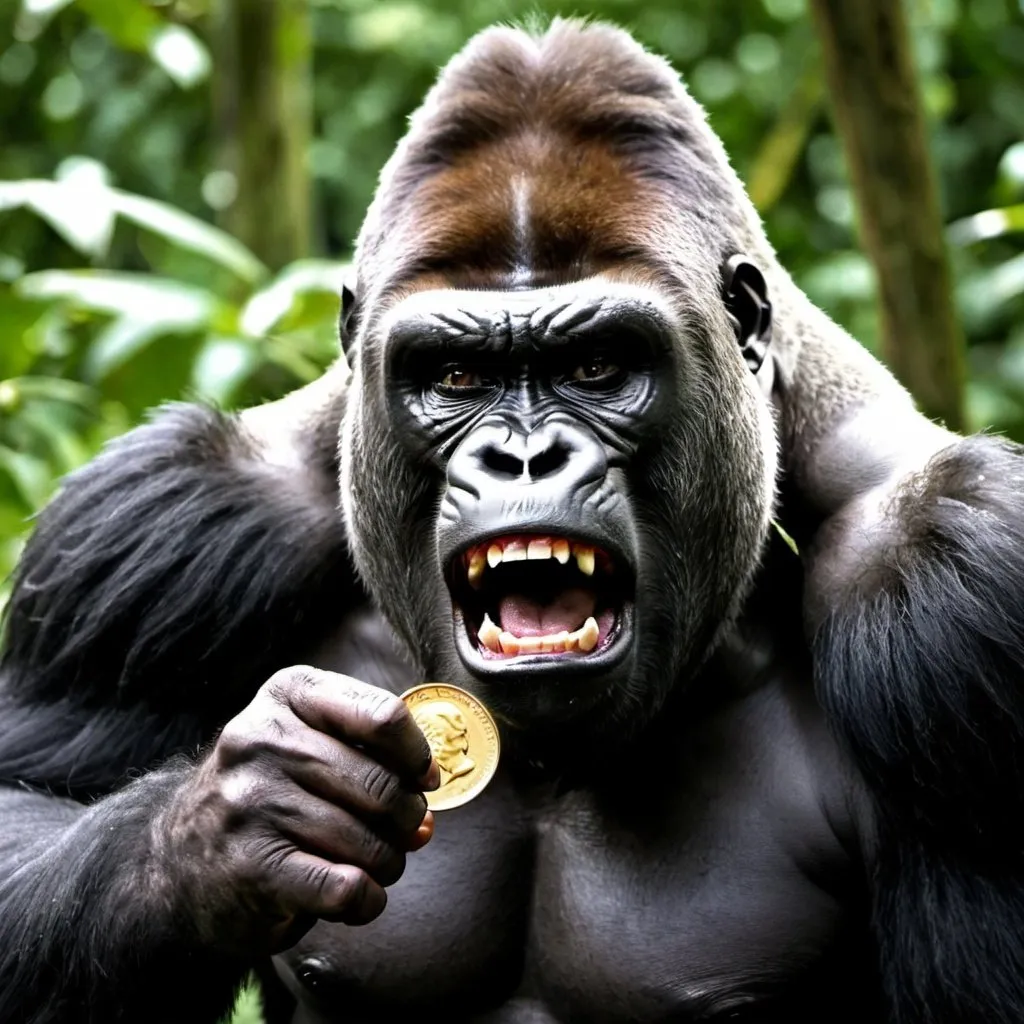 Prompt: A  angry Gorilla with a coin