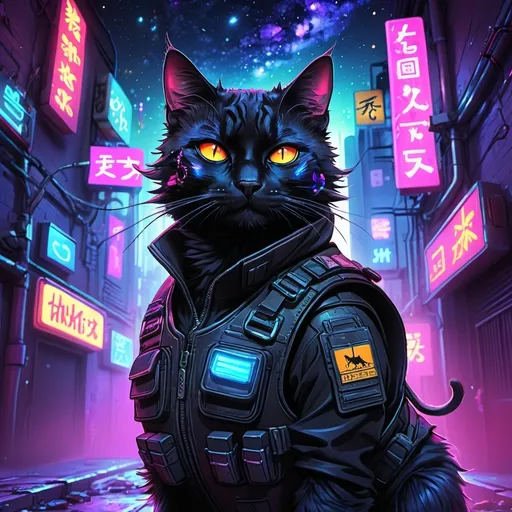 a giant cyberpunk cat city wallpaper with purple glo...