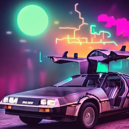 Prompt: delorean synthwave
 party