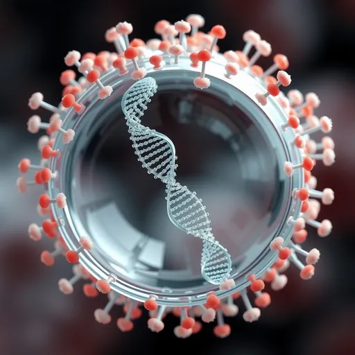 Prompt: creat a 3d image that shownanoparticle encapsulating mRNA. be precise and concise.