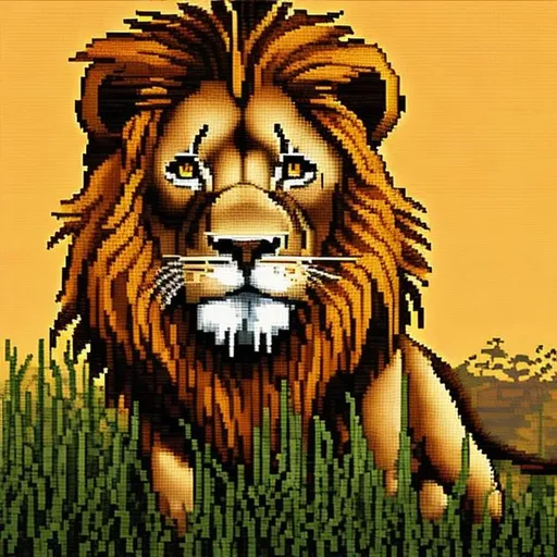 Prompt: Lion in the savannah, pixel art