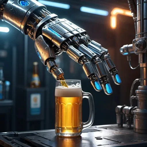 Prompt: robot hand holding a beer