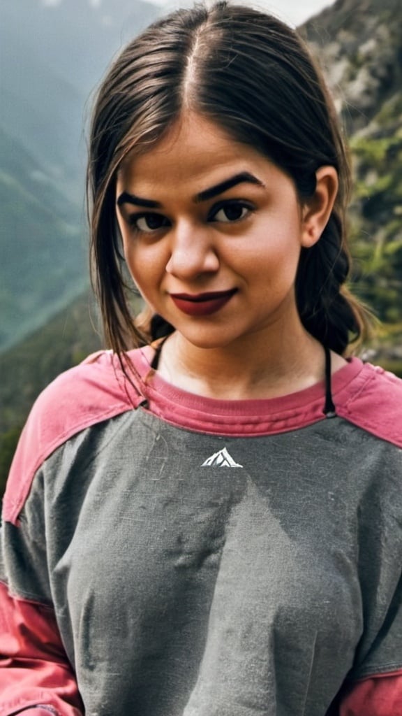 Prompt: This girl sitting on mountain 
