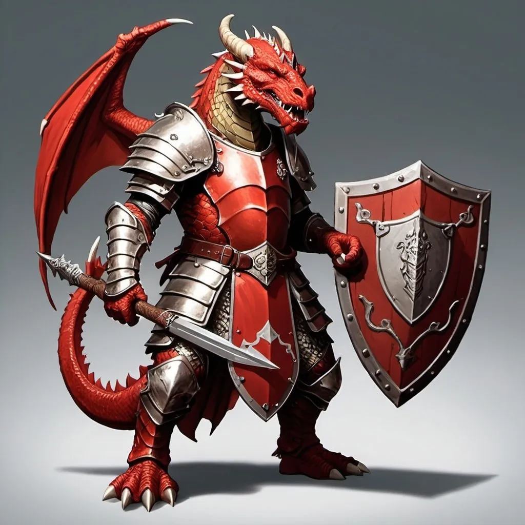 Prompt: a dnd dragonborn paladin with a pike and a shield and he is a red dragon and it has to be a dnd token