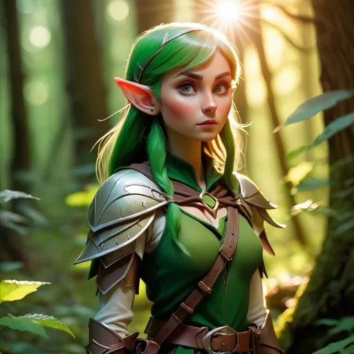 Prompt: Elf ranger in a mystical forest around sunlight