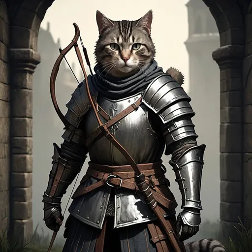 Prompt: Dark souls style, medieval archer, cat apareance