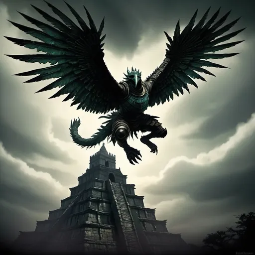 Prompt: kukulkan, dark souls style, flying
