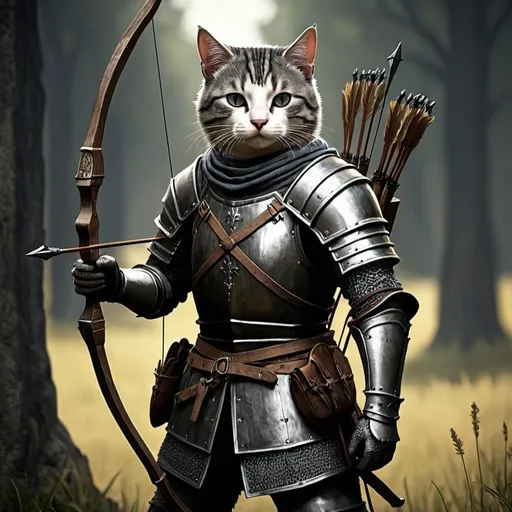 Prompt: Dark souls style, medieval archer, cat apareance