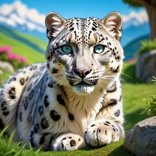 Prompt: Snow leopard and house cat hybrid