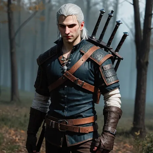 Prompt: young male witcher in a modern-day witcher gear 