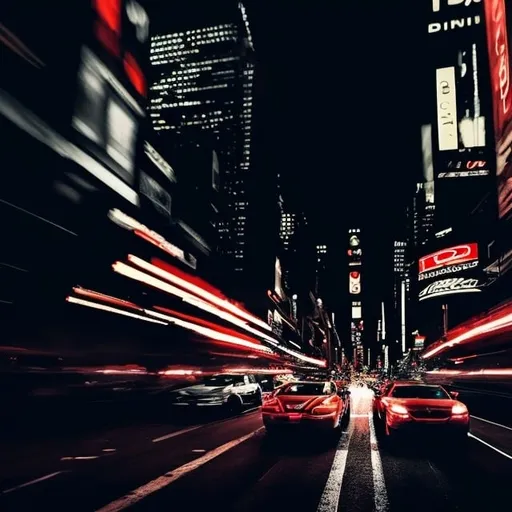 Prompt: Friends driving in New York at night, city lights, urban setting, fast-paced, high quality, cinematic, night time, vibrant city lights, dynamic composition, car interior, streetlight reflections, bustling streets, best quality, cinematic, urban, energetic, colorful cityscape, atmospheric lighting, friends smiling