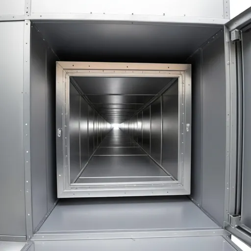 Prompt: Air ducting system with duct type access door, for industrial ducting for supply air , the access doors are used to access to inside the duct from outside
