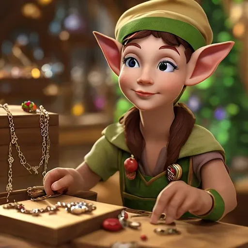 Prompt: Keebler elf working on jewelry
