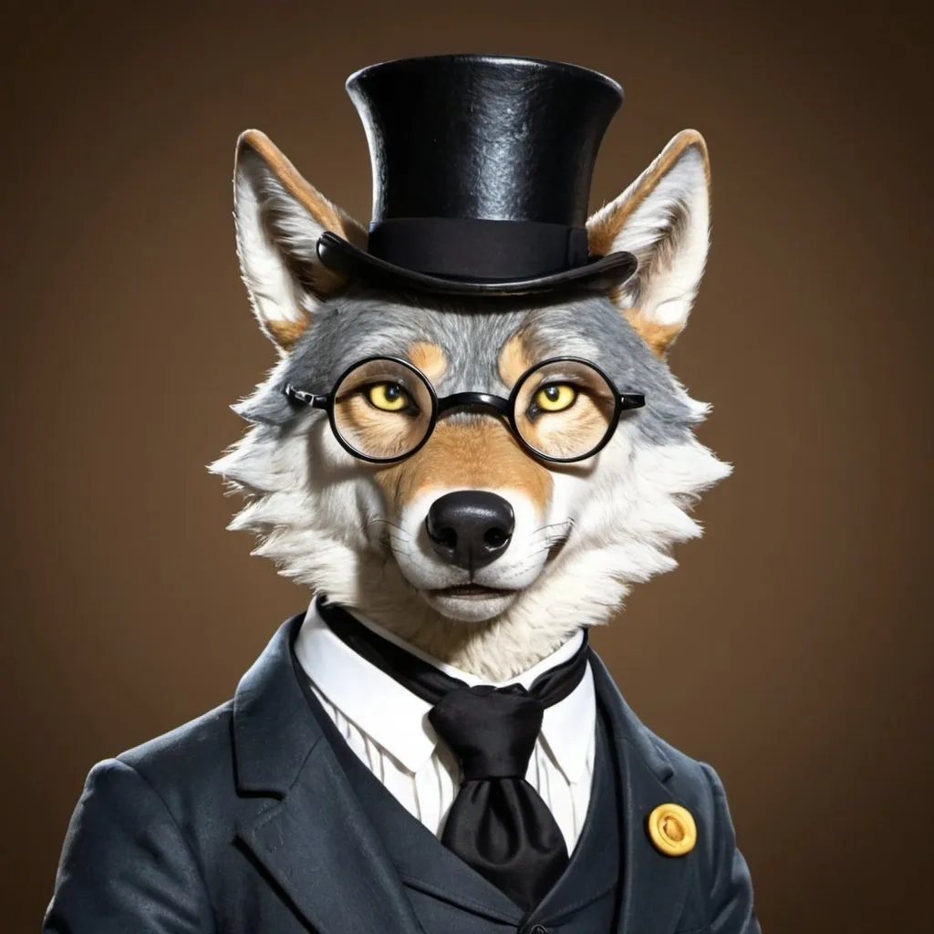 Prompt: Draw Wolfbert Schnoesel, a well dressed wolf with a monocle. Add the name under the picture.