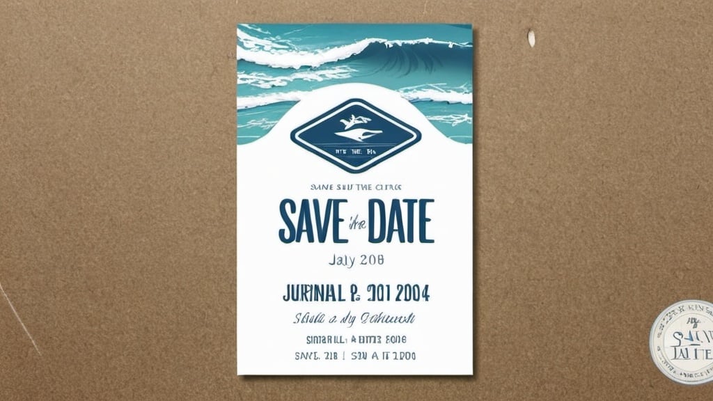 Prompt: Save the date invite. Surf club.