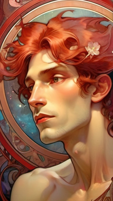 Prompt: Highly evolved, Arcturian being, tall, slender, masculine build, pearlescent skin, large expressive crimson eyes, high cheekbones, small nose and mouth, serene expression, wise, compassionate, otherworldly, ethereal, detailed face, professional portrait, surreal, alien, atmospheric lighting, mystical, cosmic, best quality, highres, ultra-detailed