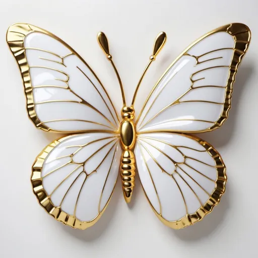 Prompt: white glasslike 3d butterfly with gold details