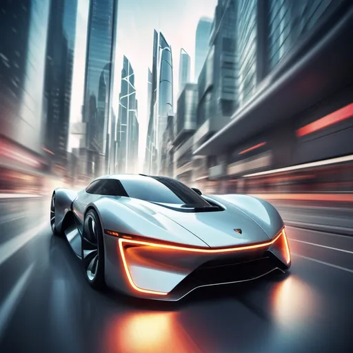 Prompt: sports car speeding through futuristic city 
