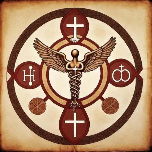 Prompt: The hippocratic symbol but with christian-imagery.
