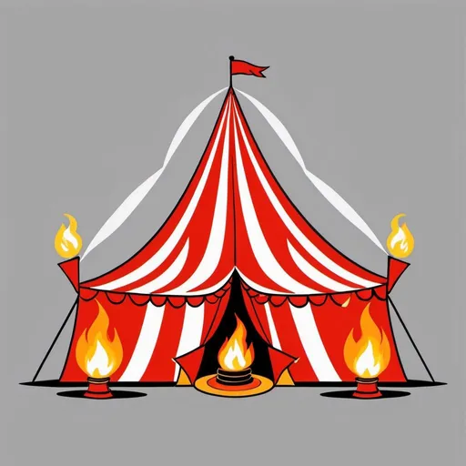 Prompt: Clip art, circus tent, fire, fire torches, simple colors, logo