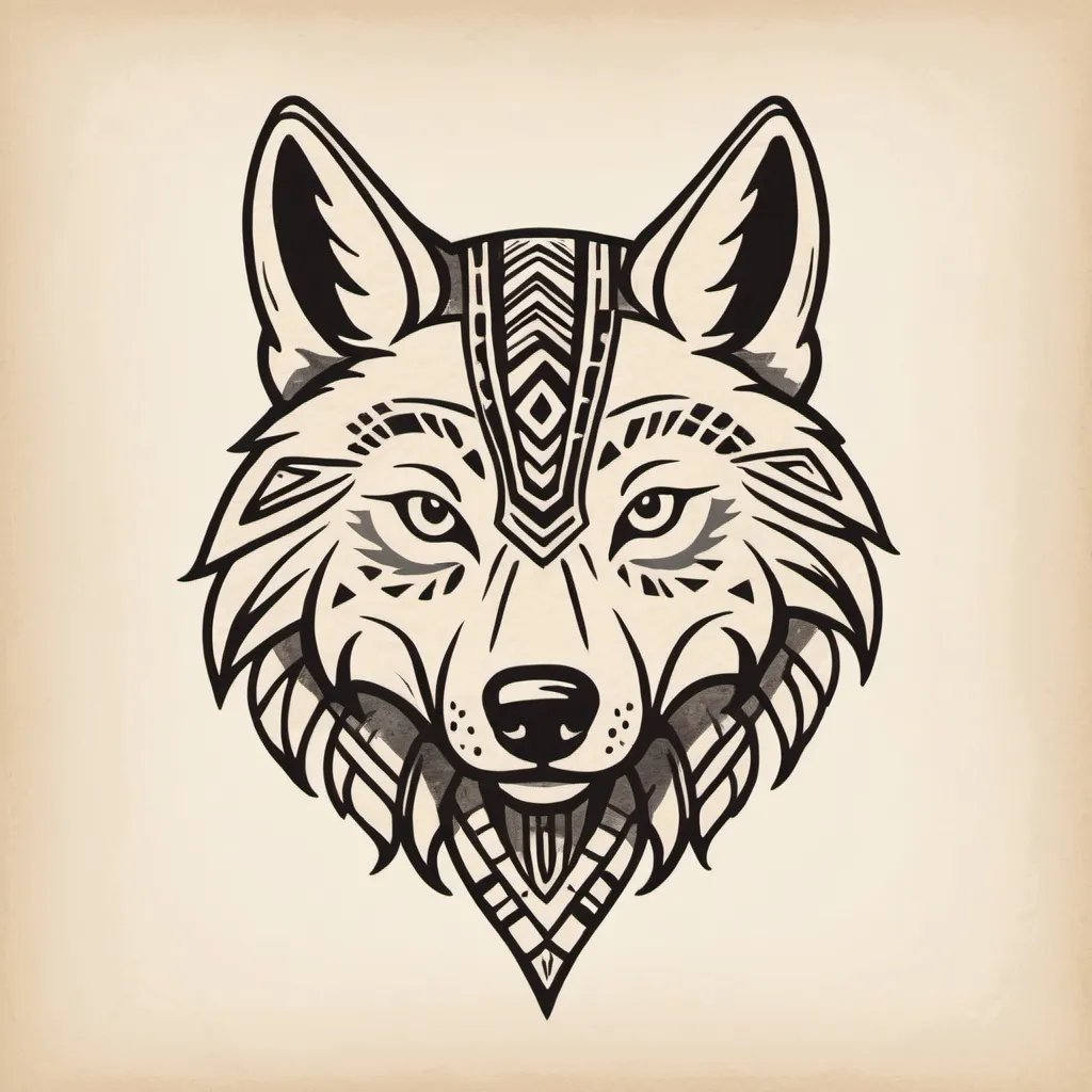 Prompt: wolf head logo, traditional mexican drawing, hand drawn, californa sonora tribe, wolf head, construction company