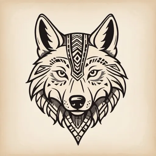 Prompt: wolf head logo, traditional mexican drawing, hand drawn, californa sonora tribe, wolf head, construction company