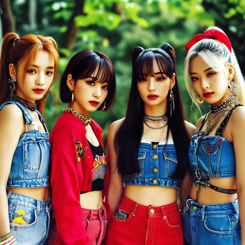 Prompt: make a kpop girl group with 4 members and their group name is TTyL and make them dress like its the 90s