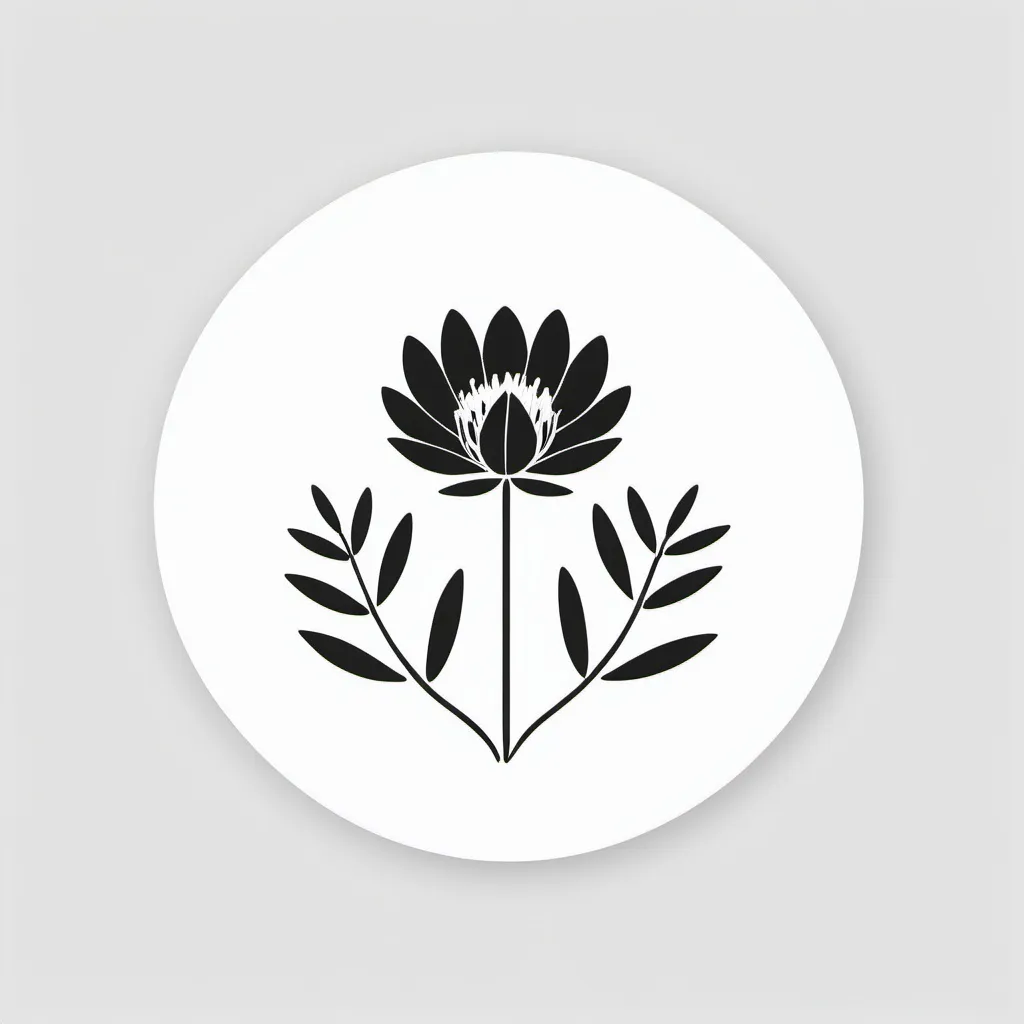 Prompt: Create a black on white background minimalist logo featuring a astragalus flower in the center of a circle. There should be a few fine point roots extending from the base of the flower. Graphic should be simple, with fine point linework and feature mostly white space.