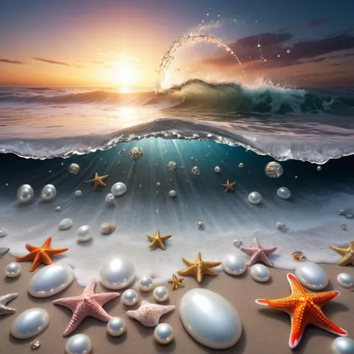 Prompt: Captivating high definition image of a windy seaside with a cosmic night sky. Shades of fantasy are reflected in the shimmering sea, creating a captivating illusion. Captured just 20cm above the sand, the unique perspective reveals a beach of multicolored stones, crystals, pearls, diamonds and an intricately detailed mix of 3D shells adorned with starfish, pearls and diamonds. The waves crash against the shore with white water foam, reflect the breathtaking skyscape, and as the sun drops below the horizon, a magical, dark fantasy unfolds. Light-bearing moths emerge, creating a mystical glow that enhances the already mesmerizing scene. Seashore, waves with white foam create a charming view of the sea with 20 cm high multi-colored stones and pearl shells. Stunning 3D deep water sculpture fish with gold pattern tattoos on white cracked marble, broken glass effect, mythical, energetic, molecular, complex textures, iridescent and glittering scales, breathtaking beauty, pure perfection, divine presence, stars planets, solar system, milky road, unforgettable, spectacular, volume lighting, incredible depth, auras, bright colors, reflections. 3000 PPI Encourage: A stunning, unique goldfish. It swims gracefully among corals, 3D rendering, wildlife photography Magic prompt Breathtaking 3D rendering of a dynamic and unique fish. The overall atmosphere of the scene is captivating, with a sense of wonder and exploration, Wildlife Photography, 3D Rendering, Dark Fantasy, Architecture, Cinematic, Illustration, 3D Rendering, Fashion, Product

