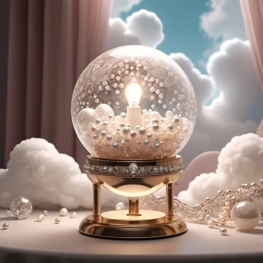 Prompt: clouds and lace, 432hz, healing sound, healthy light, airy boba, pearls, diamonds and crystals, all in light source, 5D lamp., product, cinematic, fashion, 3d render, photo