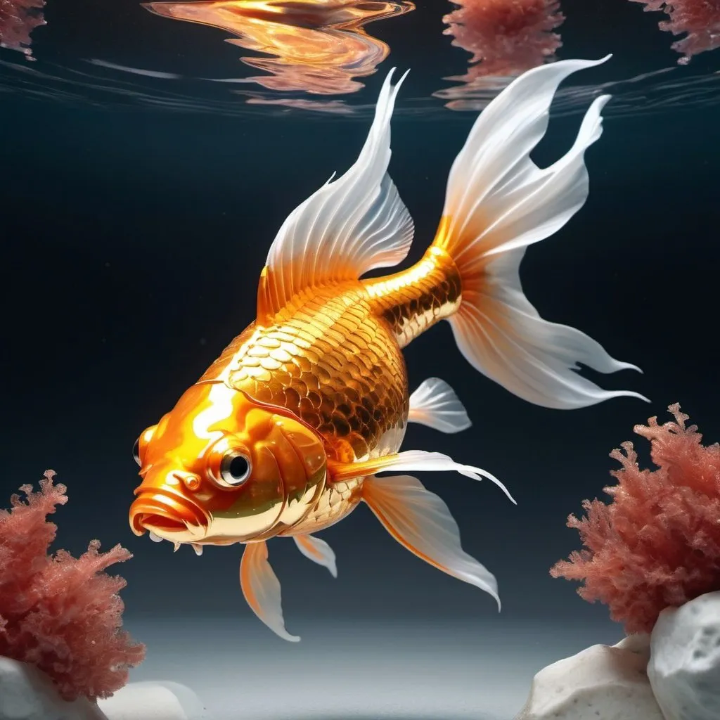 3D goldfish from copper wire and flat teardrop stone - Fast