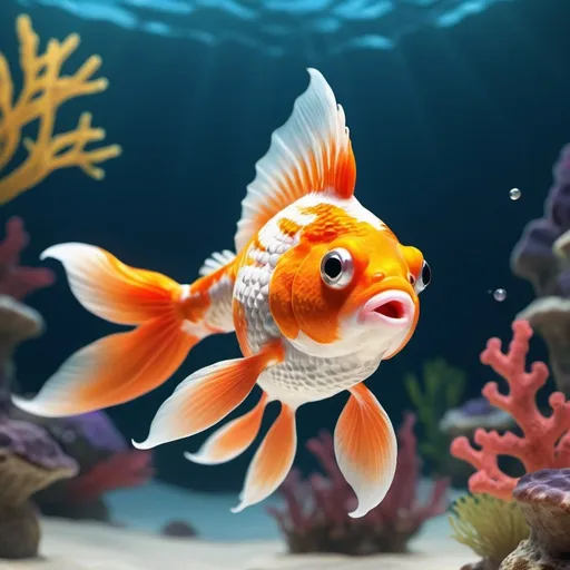 Prompt: Encourage

A stunning, unique goldfish with vibrant colors. The fish has a distinctive fin design and a large, expressive eye, a flexible tail fin. It gracefully swims among bright corals and various other marine animals, creating a mesmerizing underwater scene., 3D Rendering, Wildlife Photography

Magic prompt
Breathtaking 3D rendering of a dynamic and unique fish gracefully swimming among bright corals and various other sea creatures. The fish's intricate patterns and distinctive fin design are accentuated by its large, expressive eye. The overall atmosphere of the scene is captivating, with a sense of wonder and exploration, wildlife photography, 3D rendering