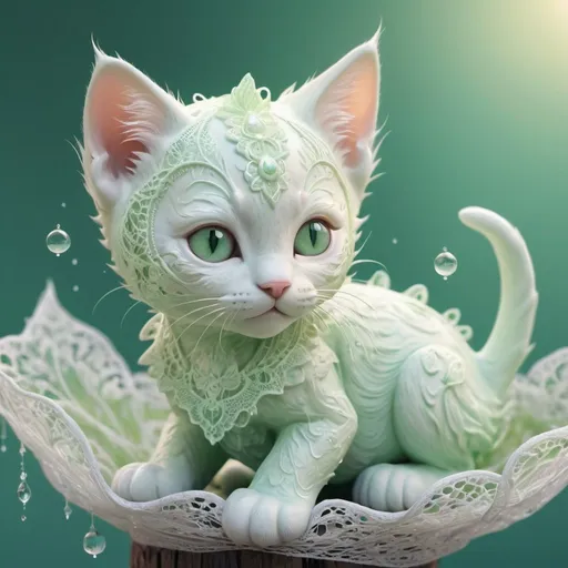 Prompt: kitten, 999 Hz Unexpected miracles, peace.3000PPI. Ready for blessings, melted delicately, soulfully 82K. Pastel colors, airy, like delicate lace, light as morning dew and sunrise 3000DPI. Green wood dragon, kind, kind, compassionate. 999 Hz Unexpected miracles, peace.3000PPI. Ready for blessings, melted delicately, soulfully 82K. Pastel colors, airy, like delicate lace, light as morning dew and sunrise 3000DPI., product, photo, 3d render, cinematic, fashionv0, photo, dark fantasy, fashion, product, 3d render, cinematic