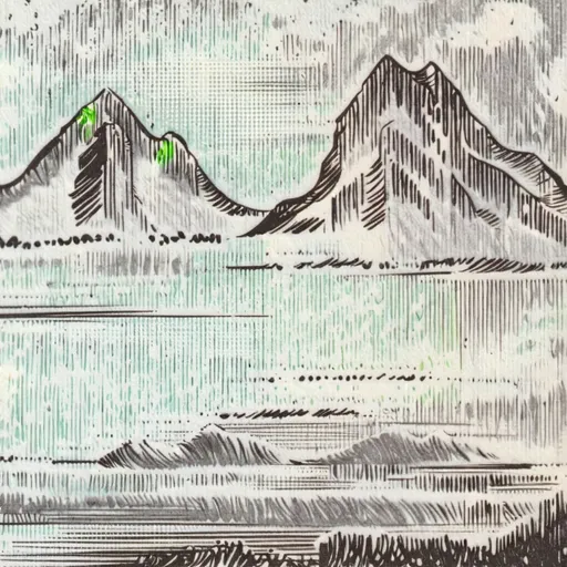 Prompt: Two Mountain peaks side by side, left of them slightly shorter, cloudy sky