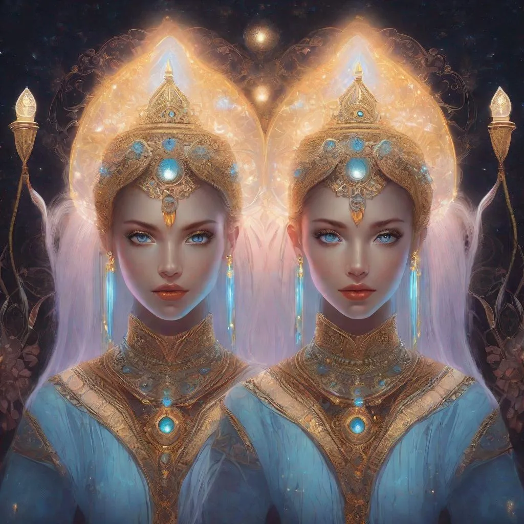 Prompt: magical twins with glowing eyes